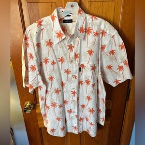 Nautica White Short-Sleeve Button-Up Shirt with Orange Palm Print